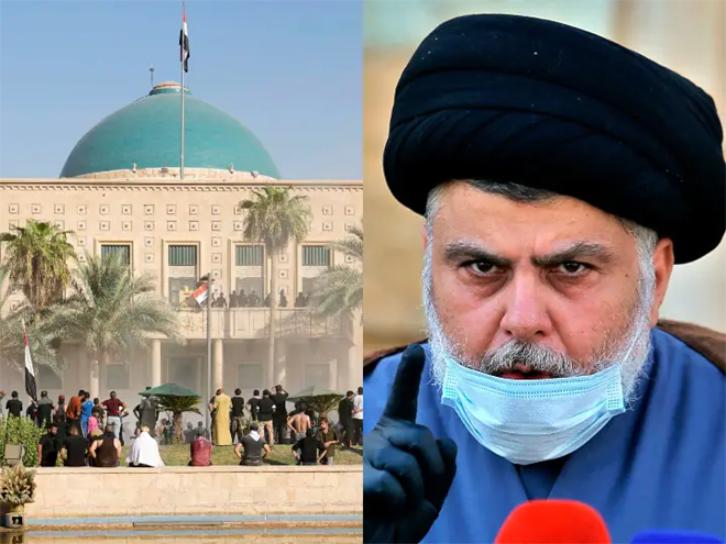 عراق میں شیعہ مذہبی رہنما نے سیاست چھوڑی، بغداد میں تشدد، حامی صدارتی محل میں داخل